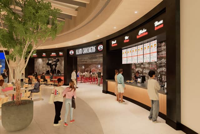 The revamped food court will include new restaurants including Slim Chickens 